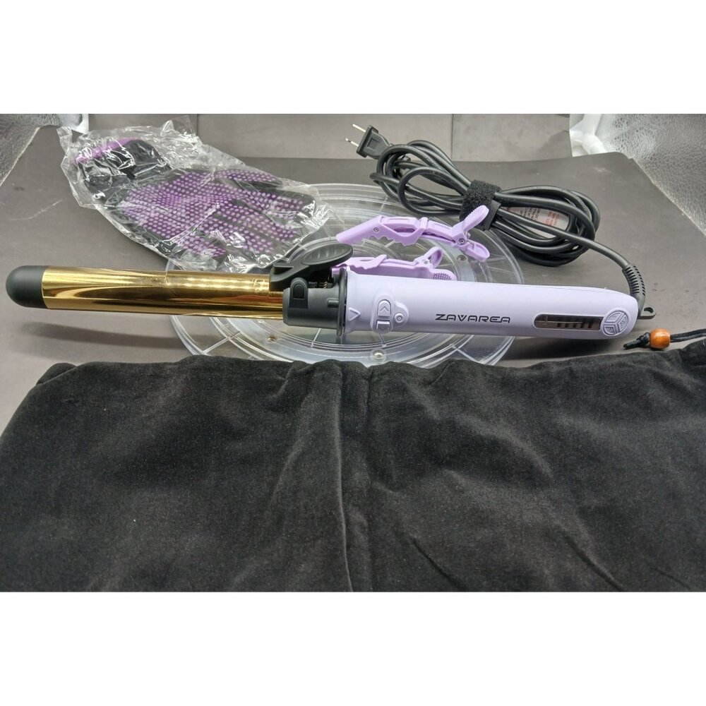 Zavarea Purple Rotating Curling Iron 1" Gold Barrel Heat-Resistant Glove Clips